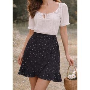 Jigsaw Cottagecore Chiffon Ruffle Midi Skirt 4 Black White Boho Whimsical Preppy